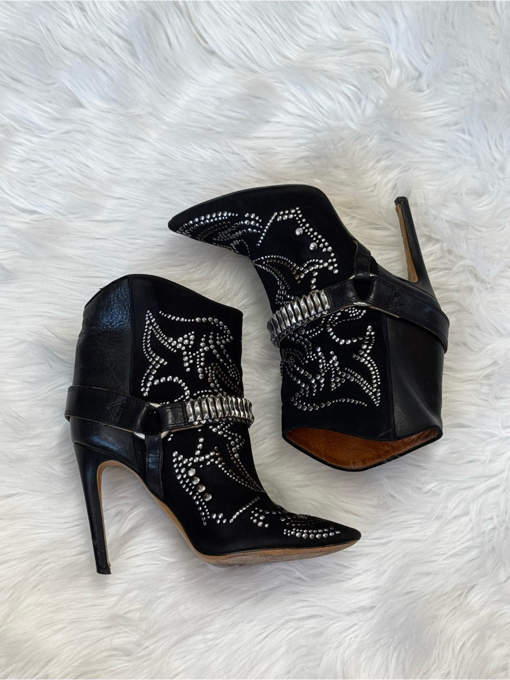 ISABEL MARANT Black Leather Suede Boots  Studded Western Ankle Rocker Sz 3 - Picture 3 of 17